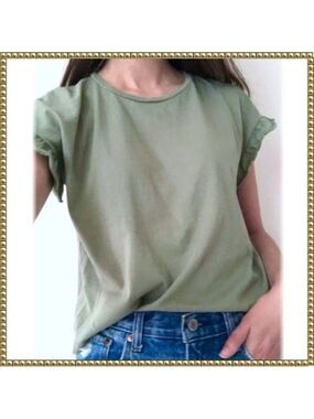 Zara Green Short Sleeve Ruffle Top Small